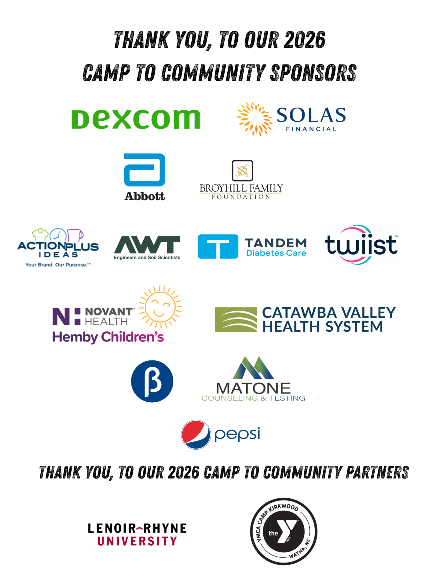 Logos of the community sponsors supporting The DFC Camp to Community program
